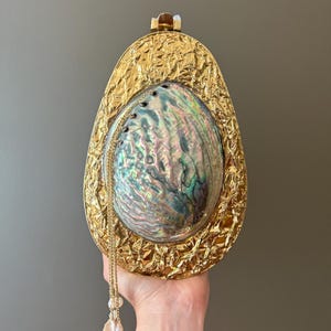 Handmade Abalone Shell & Gold Artisan Clutch | Luxe Statement Purse | Mother of Pearl Accent | Limited Edition Bag ! Wedding bag. Luxury !