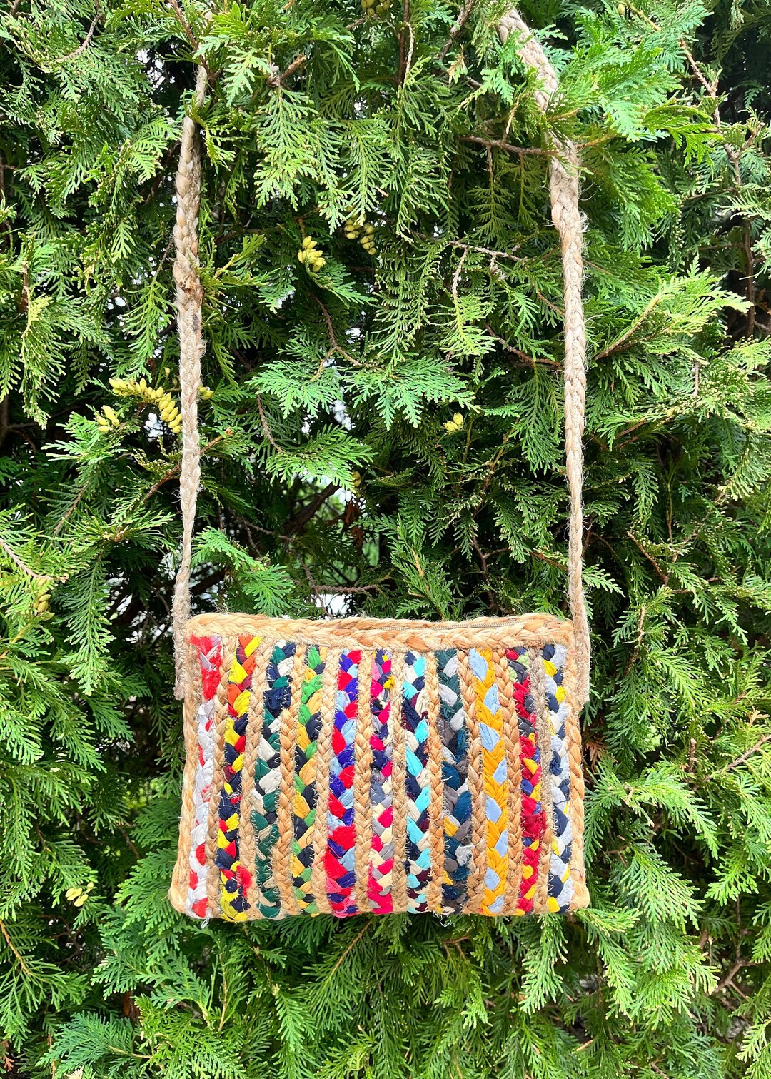 Jute Braided Sling Bag, Sustainable Bag, Multicolored Tote Bag, Eco