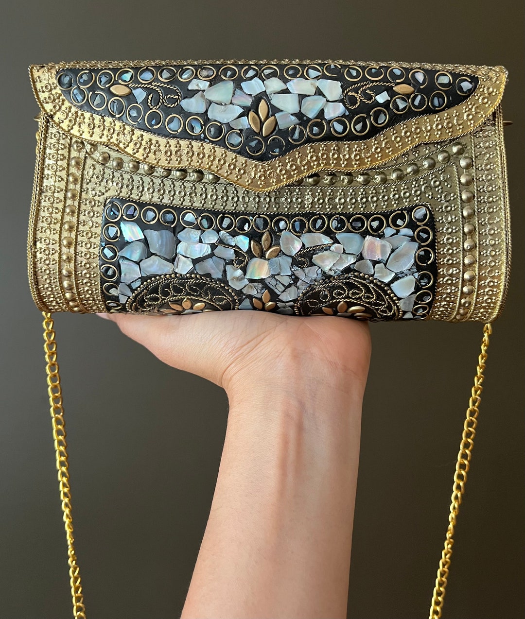 Mosaic Clutch, Antique Purse Metal Clutch Indian Handmade Sling Bag ...