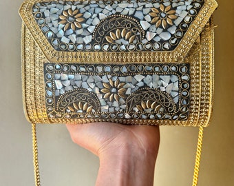 Mosaic Clutch, Antique Purse | Metal Clutch | Indian Handmade Sling Bag | Vintage Style Purse | Handmade Clutch, Ethnic, Fusion, Classy