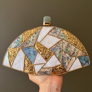 Mosaic Mother-of-Pearl Clutch • Art Deco Half-Moon Evening Bag (Only 2 left)