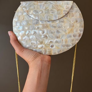 Timeless Elegance: Handmade Mosaic Clutch Purse with Vintage Metal & Mother of Pearl | Unique Indian Sling Bag - A Special Gift for Her