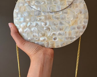 Timeless Elegance: Handmade Mosaic Clutch Purse with Vintage Metal & Mother of Pearl | Unique Indian Sling Bag - A Special Gift for Her