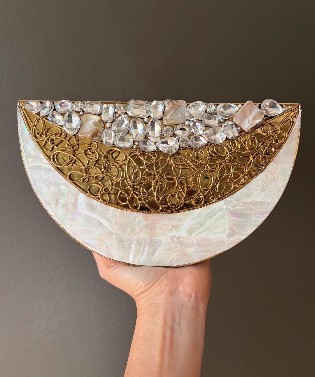 mother-of-pearl-half-moon-clutch-gold-crystal-evening-handbag-etsy
