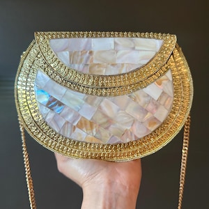 Cartera de mano con mosaico / Cartera de mano de metal / Bolso bandolera indio hecho a mano / Cartera de estilo vintage / Cartera de mano hecha a mano / Cartera de noche, Cartera vintage dorada