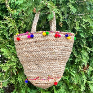 Jute Tasche, Boho Taschen, Handtaschen, Hobo Taschen, Artisan Tasche, Tote Handtasche, Pom Pom Jute Tasche, Geschenk für Anlässe, authentische Tasche, handgemacht, Eco