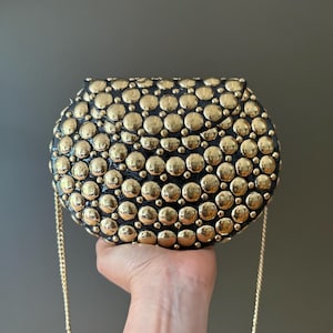 Gold Studded Black Clutch Bag with Chain Strap, Evening Purse, Statement Party Bag, Bold Glam Handbag, Wedding or Cocktail Accessory