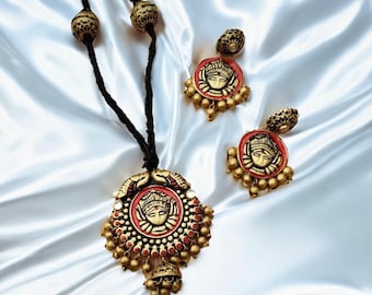 Handcrafted Terracotta Necklace and Earrings Set: Indian Artisan Design