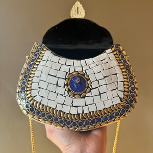 Designer Gold Mosaic Metal Halfmoon Clutch main image 0