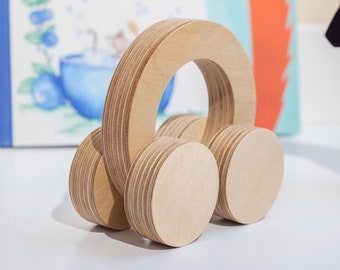The Circle Car - Wooden Toy Car for Toddlers - Plywood Toy Car, Montessori Waldorf Toy Car - Baby Shower Gift, First Birthday Gift for Boys