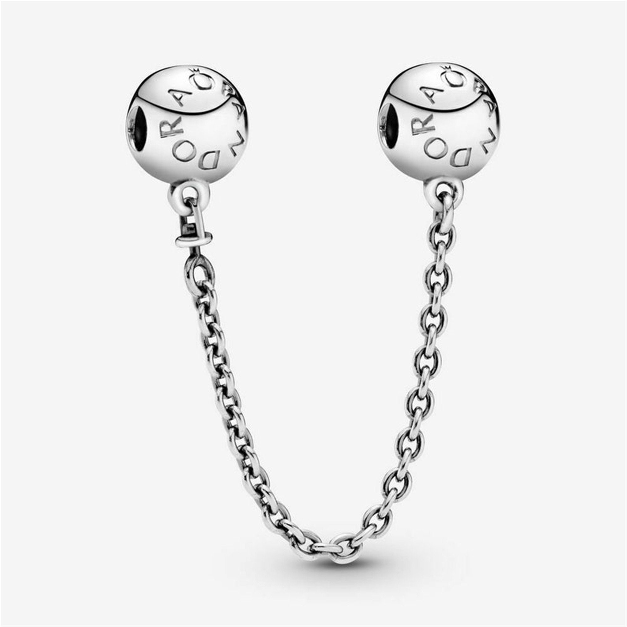 925 Sterling Silver Safety Chain Charm Bead Love Heart Flower Snowflake Bow Clear CZ Crystal Stopper Lock Clip Beads Women DIY Jewelry Fits Bracelet or European Snake Chain Charms Silver, 