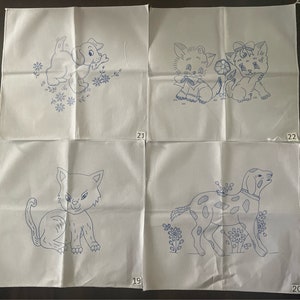Embroidery napkins. Servilletas para Bordar. Servilletas de 45cm X 50cm. CATS & DOGS.
