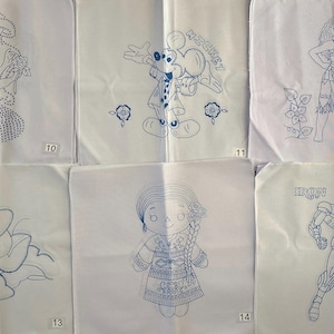 Embroidery napkins. CARTOONS. WOMEN whit Flowers. LELE Doll. Servilletas para Bordar. Servilletas de 45cm X 50cm.