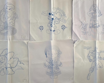 Embroidery napkins. CARTOONS. WOMEN whit Flowers. LELE Doll. Servilletas para Bordar. Servilletas de 45cm X 50cm.