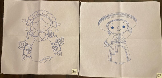 Embroidery Napkins. Servilletas Para Bordar. Servilletas De 45cm X 50cm.  Mexican Dolls. 