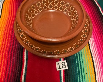 Set of large pozolero plate and 12" flat plate. Mexican clay. Lead free.