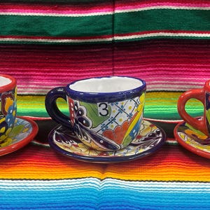Mexican Ceramic. Set of plate and cup. TALAVERA SET. Hand painted. Made in Mexico.
