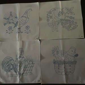 1 Embroidery napkins. Servilletas para Bordar. Servilletas de 45cm X 50cm. HEN, ROOSTER & PHEASANT.