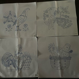 Embroidery napkins. Servilletas para Bordar. Servilletas de 45cm X 50cm. HEN, ROOSTER & PHEASANT.