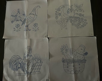 Embroidery napkins. Servilletas para Bordar. Servilletas de 45cm X 50cm. HEN, ROOSTER & PHEASANT.