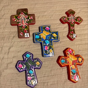Mexican Ceramic Art. Ceramic Cross. Talavera Cross Ornament.