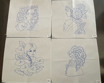 Embroidery napkins. Servilletas para Bordar. Servilletas de 45cm X 50cm. WOMEN WITH FLOWERS.