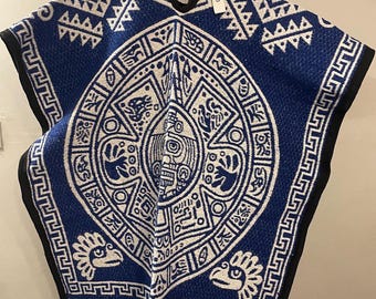 Double-sided Mexican poncho. Traditional JORONGO with Mexican designs. Unisex.