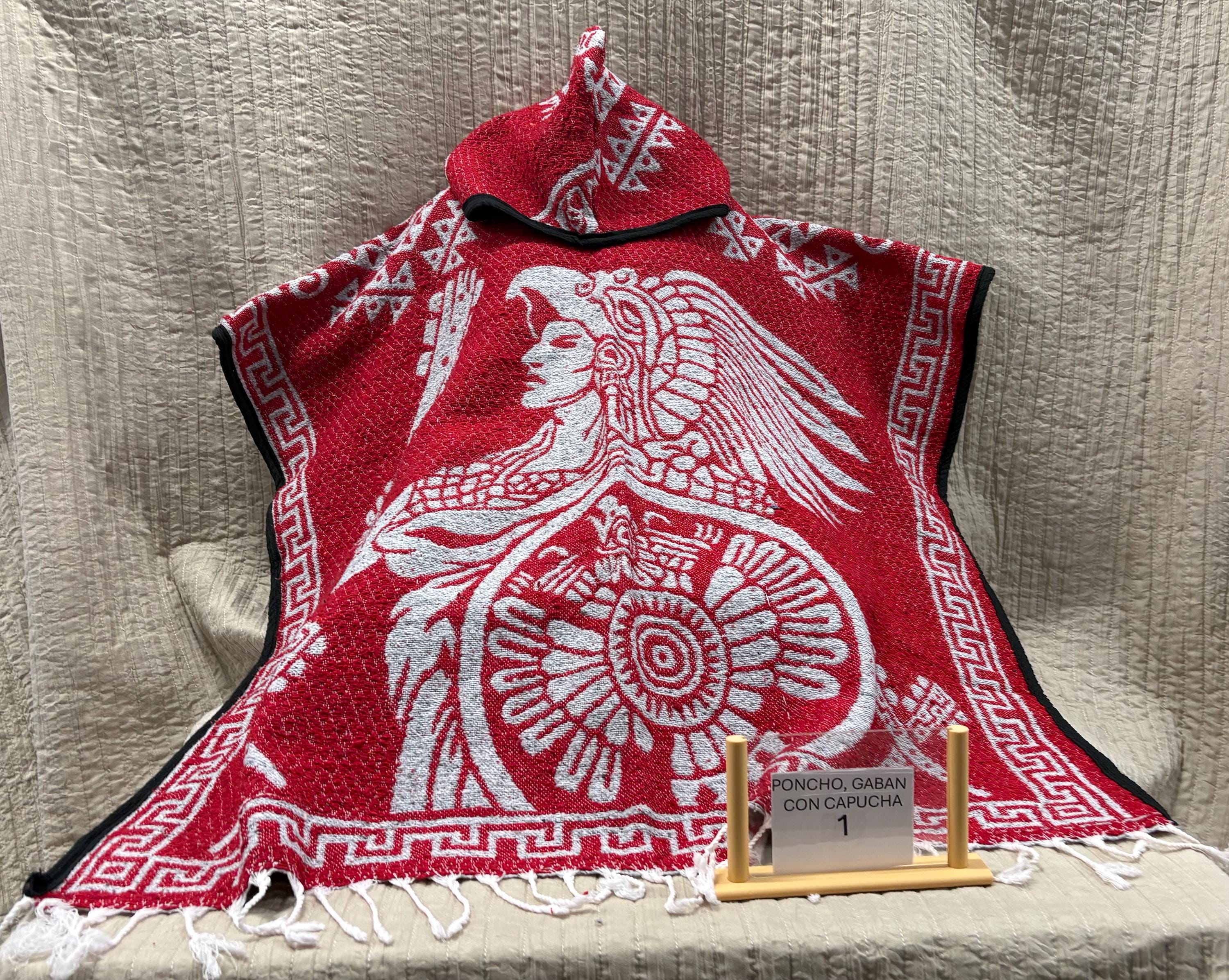 Mexican Jorogo with cap, double-sided poncho with Mexican designs. Unisex Jorongo.