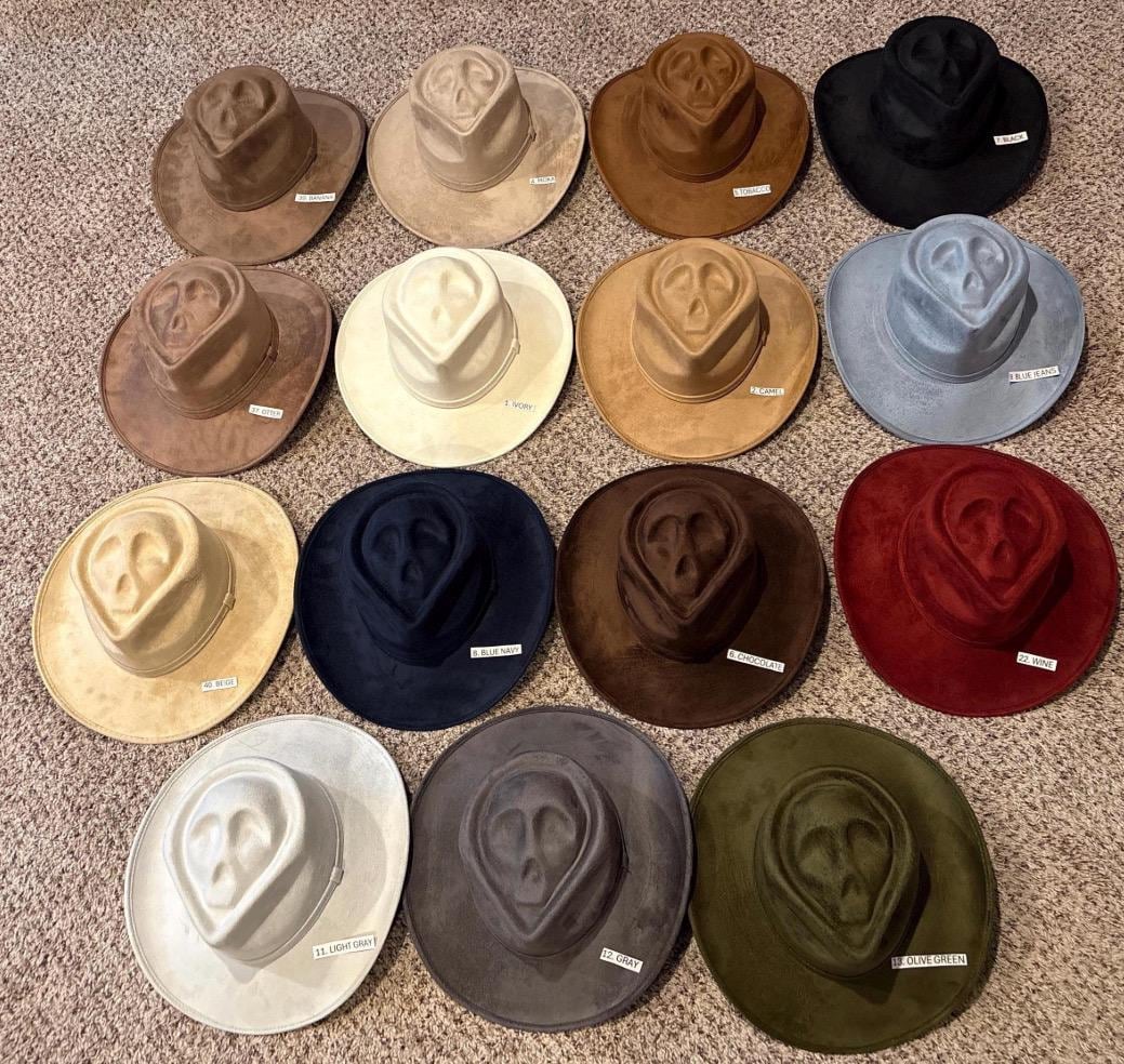Mexican hat. SKULL MODEL. Size MEDIUM. Cowboy-style hat with a folded brim. Suede hat.