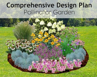 Pollinator Garden, Comprehensive Design Plans with Cost Estimate, Easy to Grow, Perennial Flowerbed Plans, Zones 4-9