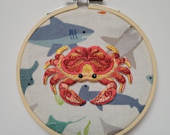 Crab applique decorative hoop