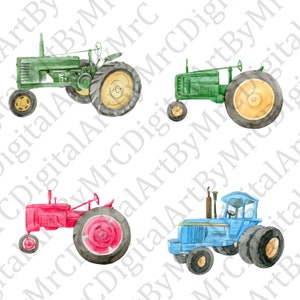 4-pack tractor Multi-pack Watercolor Tractor PNG, instant digital download, sublimation images, green tractor, blue tractor, red tractor