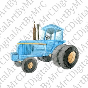 Blue Watercolor Tractor PNG, instant digital download, sublimation graphic image