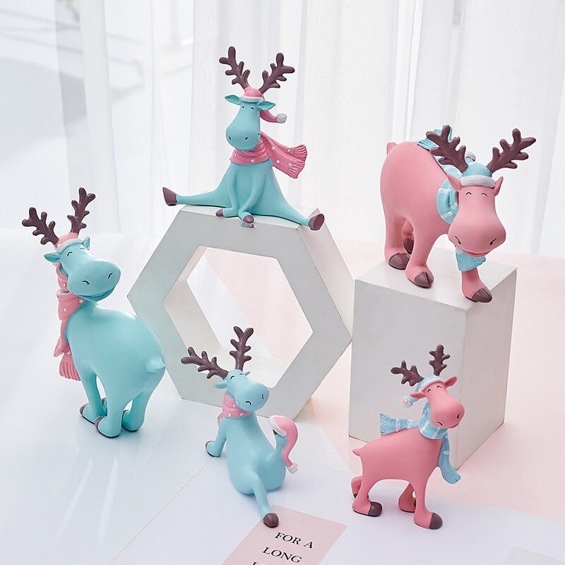 Figurine Rennes Cartoon Rigolos Sculpture Pour Enfant Décoration Miniature Hiver