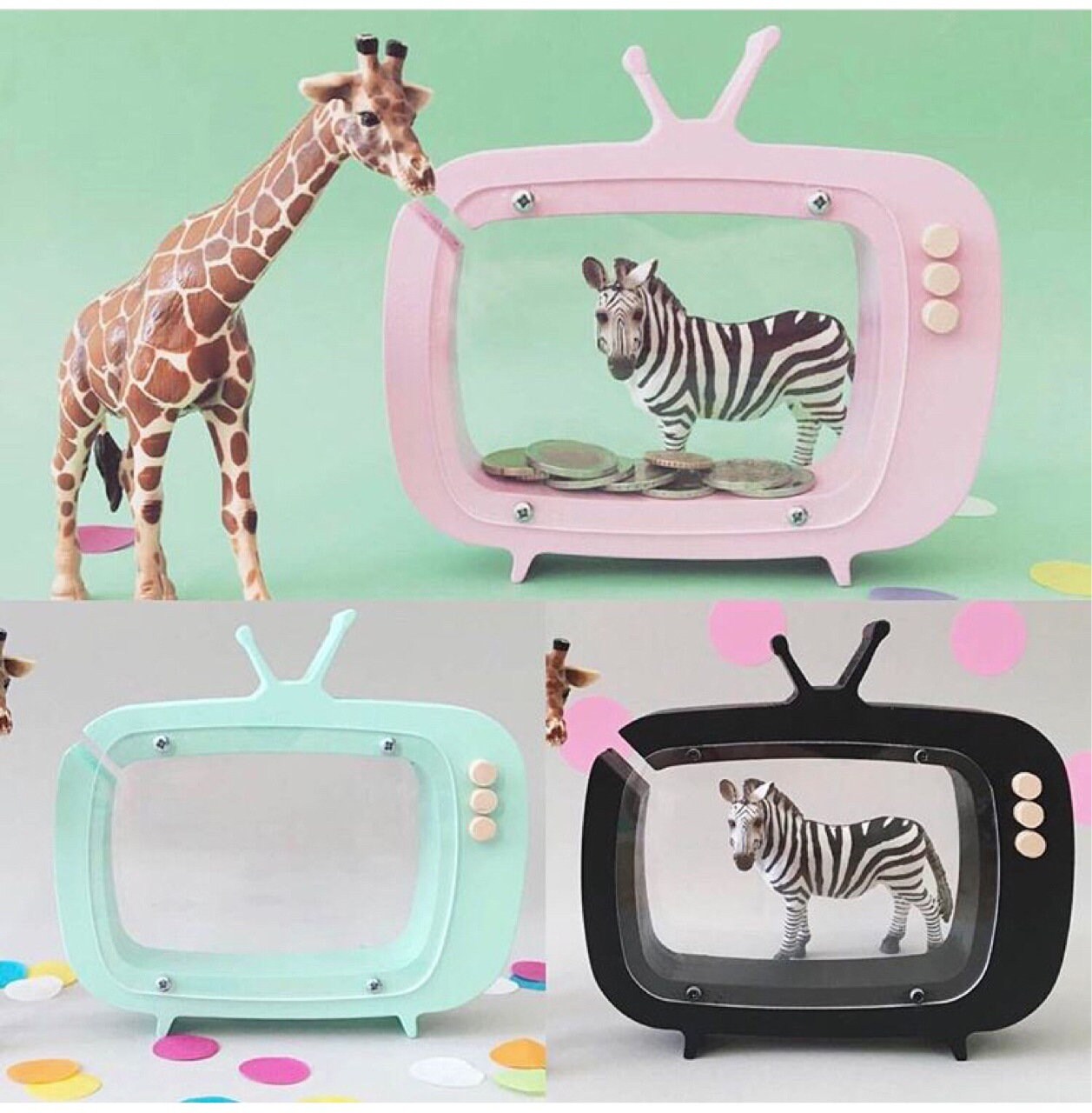 Tirelire Télévision 60's en Bois Transparente Tirelire Vintage Retro Sixties