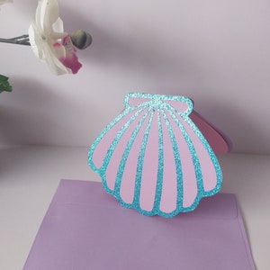 Seashell invitation or placecard, Under the sea theme, Mermaid birthday invitation, Girl birthday  invitations, Seashell blank thankyou card