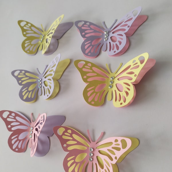 3D Papier Schmetterlinge für Wanddekoration, Pastellfarben Schmetterlinge, Schmetterling Die cut, Pastellpapier Schmetterlinge, Frühlingsdekoration