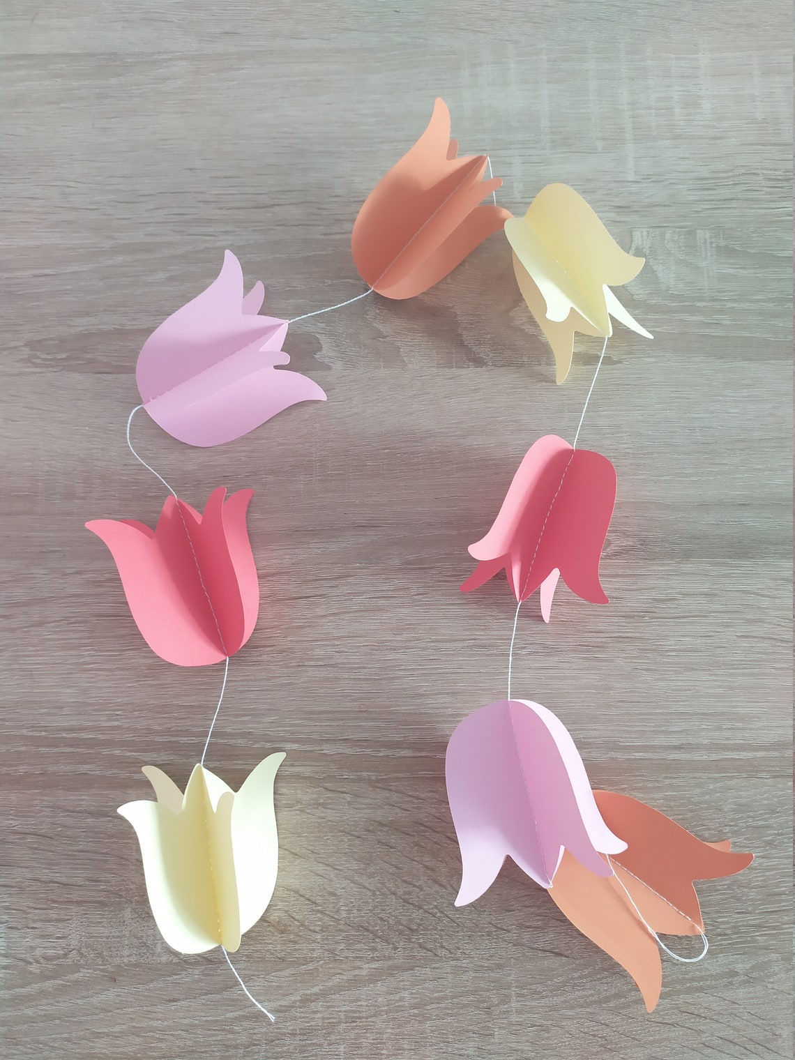 3D Paper Tulip Garland, Flower Decoration, Paper Garland in 4 Colors