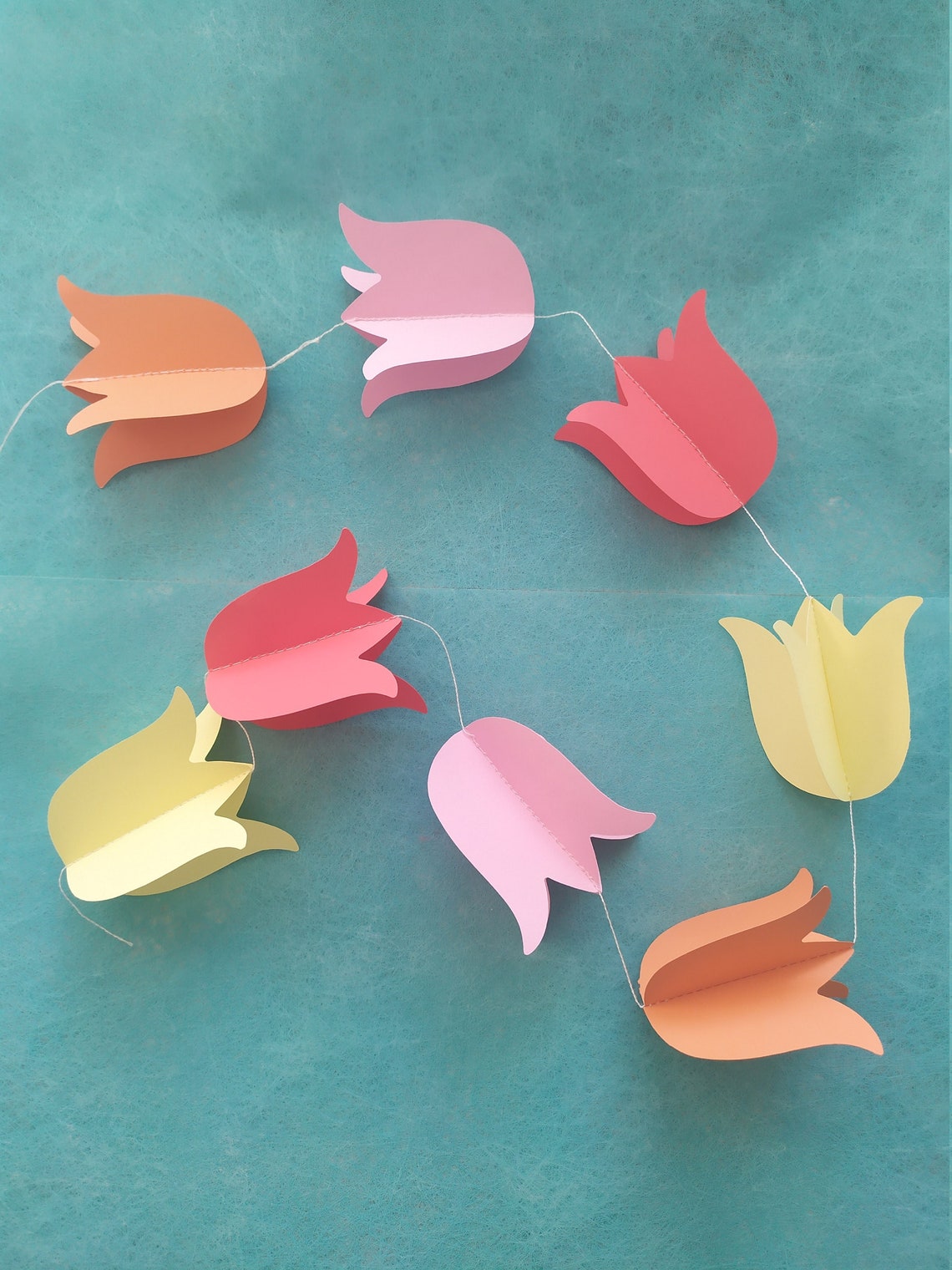 3D Paper Tulip Garland, Flower Decoration, Paper Garland in 4 Colors