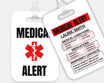 Medical Alert Tag | Emergency Help Card | Conditions and Medications Alert | Allergy Alert