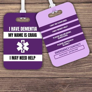 Etiqueta de alerta médica de emergencia para demencia / Etiqueta de concientización sobre la demencia / Tarjeta de contacto de emergencia / Etiqueta personalizada