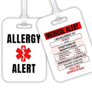 *Allergiker-Warnung-Tag | Nothilfekarte | EpiPen Alarm | Bedingungen und Notfallkontakte Karte