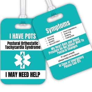 Étiquette d'alerte médicale d'urgence contre la dysautonomie POTS | Syndrome de tachycardie posturale | Alerte aux symptômes POTS | Personnaliser l'étiquette