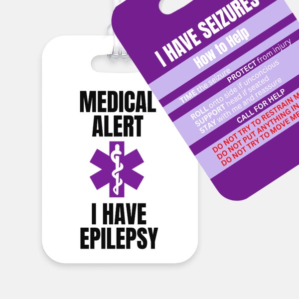 Epilepsy Medical Alert Tag | Seizure First Aid Instructions | Emergency Help Card | Travel School Kids