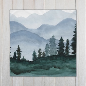 Watercolor Bandana - Mountains Forest Handkerchief - Outdoors hiking bandana - Nature scene scarf