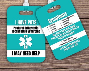 POTS Dysautonomia Medical Alert Tag: Postural Tachycardia Syndrome