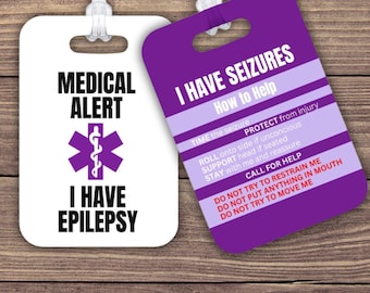 Epilepsie medische alarmtag | Eerste hulp bij een aanval | Noodhulpkaart | Reisschoolkinderen