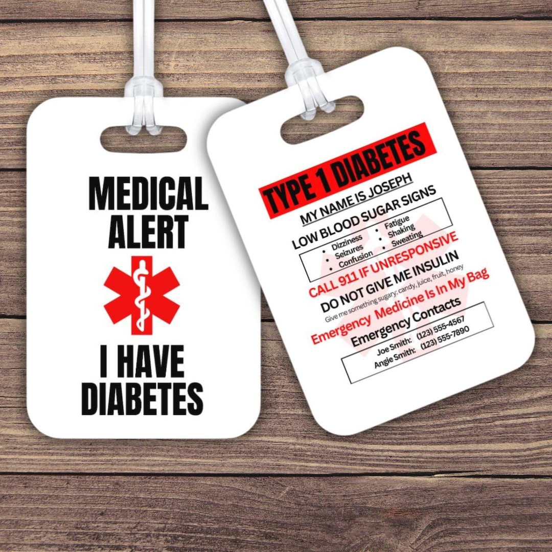 Notebook Tag Health Type 1 Diabetes Medical Alert Tag | Emergency First Aid Contacts ...