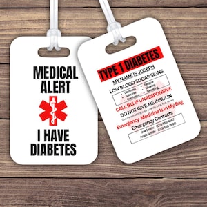 Type 1 Diabetes Medical Alert Tag | Emergency First Aid Contacts, Durable Plastic, Readable