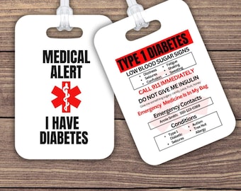 Diabetes Type 1 Medical Alert Tag | Diabetes First Aid Instructions | Emergency Help Card | Travel School Kids